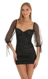 Faux Leather Bodycon Dress in Black